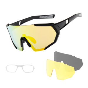 XQ-HD XQ-547 Windproof Cycling Glasses Men Women Sports Anti-UV Sunglasses Polarized Goggles - Black+Grey Yellow