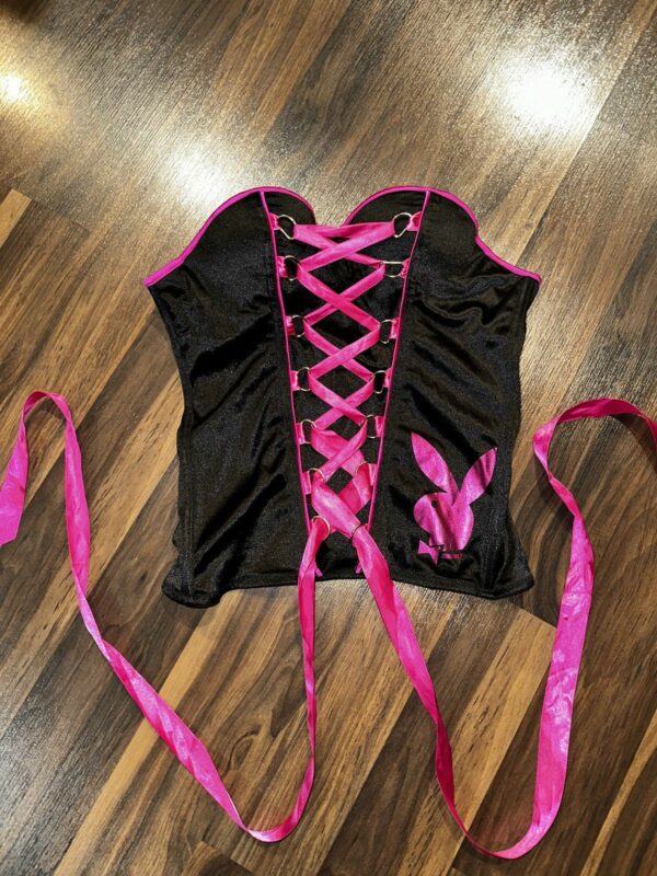 Y2K Playboy Intimates Bondage Bustier Corset Medium in Black Pink, Women's