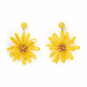 Yellow Beaded Raffia Bloom Earrings