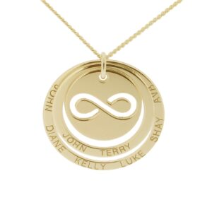 Yellow Gold Plated Engraved Two Disc Cut Out Infinity Pendant Necklace