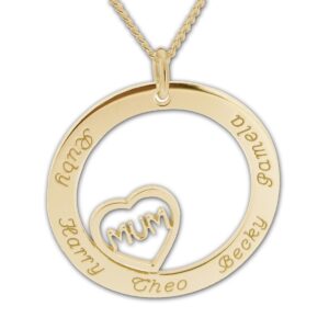 Yellow Gold Plated Mum Heart Disc Personalised Necklace