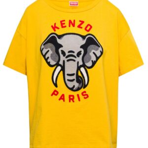 Yellow Oversize T-Shirt With Elephant And Logo On The Chest In Cotton Woman