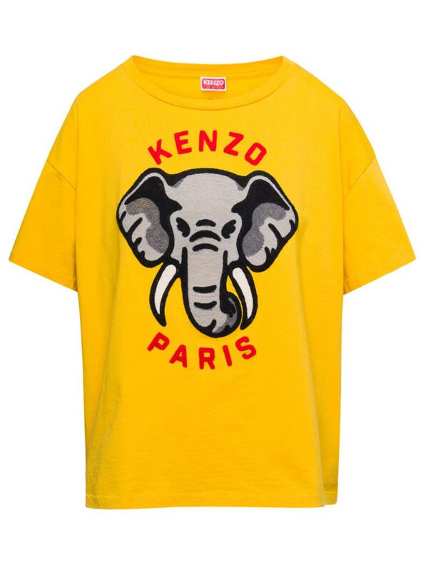 Yellow Oversize T-Shirt With Elephant And Logo On The Chest In Cotton Woman