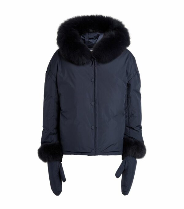 Yves Salomon Hooded Fur-Trim Puffer Jacket With Gloves