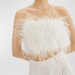 Zaina Strapless Ostrich-Feather Crop Top