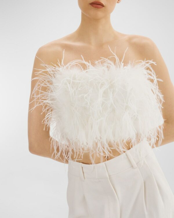 Zaina Strapless Ostrich-Feather Crop Top