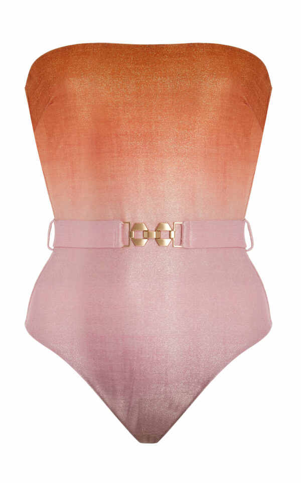 Zimmermann - Golden Strapless Metallic Lurex One-Piece Swimsuit - Orange - 2 - Moda Operandi