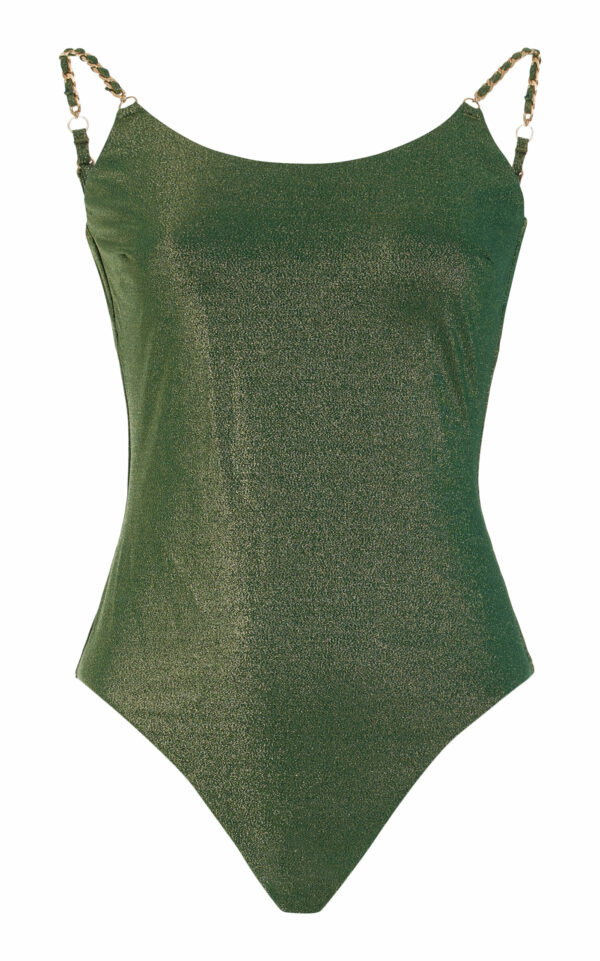 Zimmermann - Halliday Chain-Detailed Metallic Lurex One-Piece Swimsuit - Green - 2 - Moda Operandi