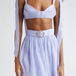 Zimmermann Tie Strap Linen & Silk Bustier Top in Periwinkle at Nordstrom, Size 2