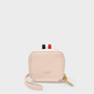 Zippered Coin Purse W/ Strap & 4Bar Applique In Pebble Grain Leather - L8, H8, W0.5 680 Lt Pink Small Leather Goods