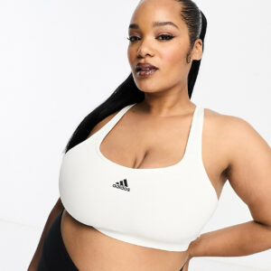 adidas Training Plus chest logo high-support sports bra in white