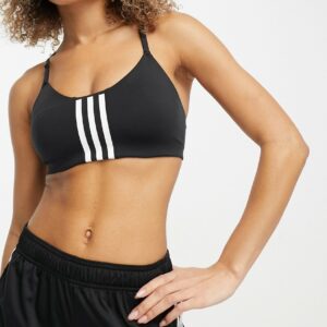 adidas Training Train icons low support 3 stripe sports bra in black