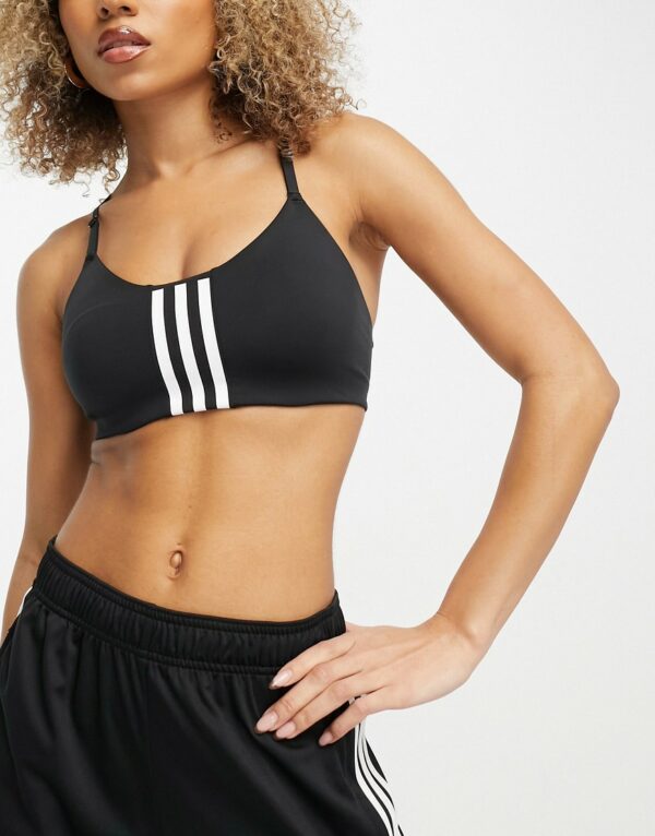 adidas Training Train icons low support 3 stripe sports bra in black