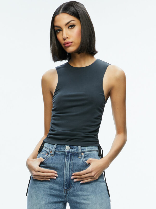 alice + olivia CHRISSY CREWNECK RUCHED CROP TOP