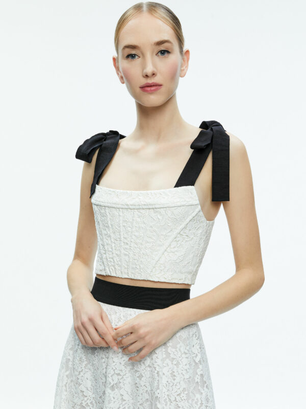 alice + olivia CLARA BOW STRAP BUSTIER CROP TOP