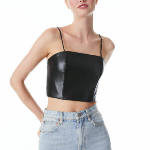 alice + olivia PEARLE VEGAN LEATHER SPAGHETTI STRAP BUSTIER