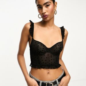 & Other Stories mesh bustier with star embroidery in black