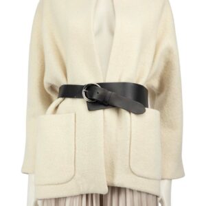 ba&sh Cream Wool Leather Belt Detail Coat