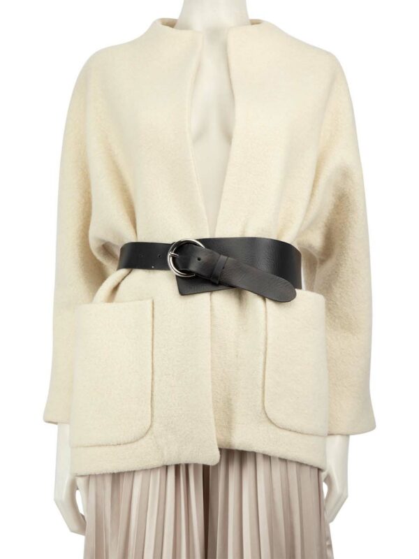 ba&sh Cream Wool Leather Belt Detail Coat