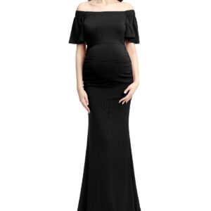 kimi + kai Maternity Abigail Off Shoulder Maxi Dress - Black