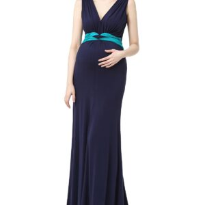 kimi + kai Maternity Colorblock Nursing Maxi Dress - Navy/teal