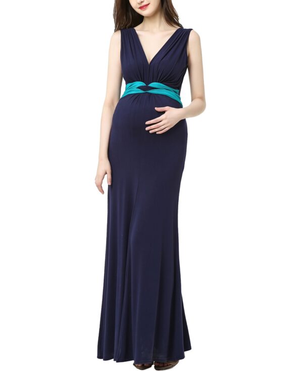 kimi + kai Maternity Colorblock Nursing Maxi Dress - Navy/teal