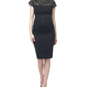 kimi + kai Maternity Lace Trim Bodycon Dress - Black