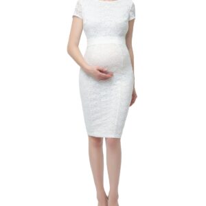 kimi + kai Maternity Lace Trim Midi Dress - White