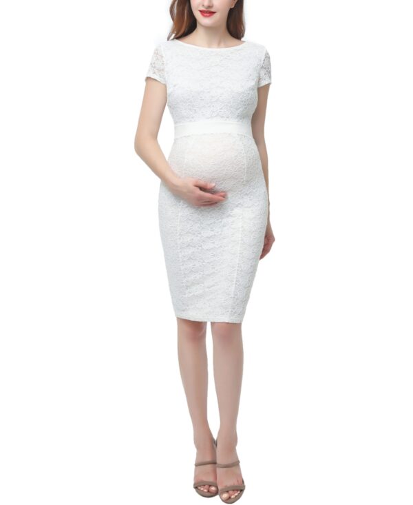 kimi + kai Maternity Lace Trim Midi Dress - White