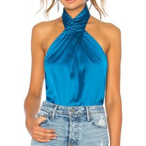 superdown Amerie Pleated Halter Top in Royal. Size L, S, XS, XXS.