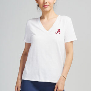 tasc T-Shirts: NOLA V-Neck T-Shirt - Alabama - Size L in White - tasc Performance