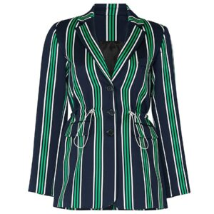 victoria tomas Women's Striped Cinch Waist Blazer - Blue - Size 36