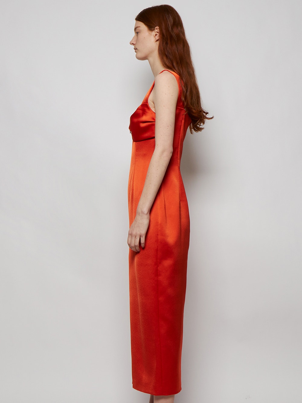 Buckled And Draped Satin Midi Dress