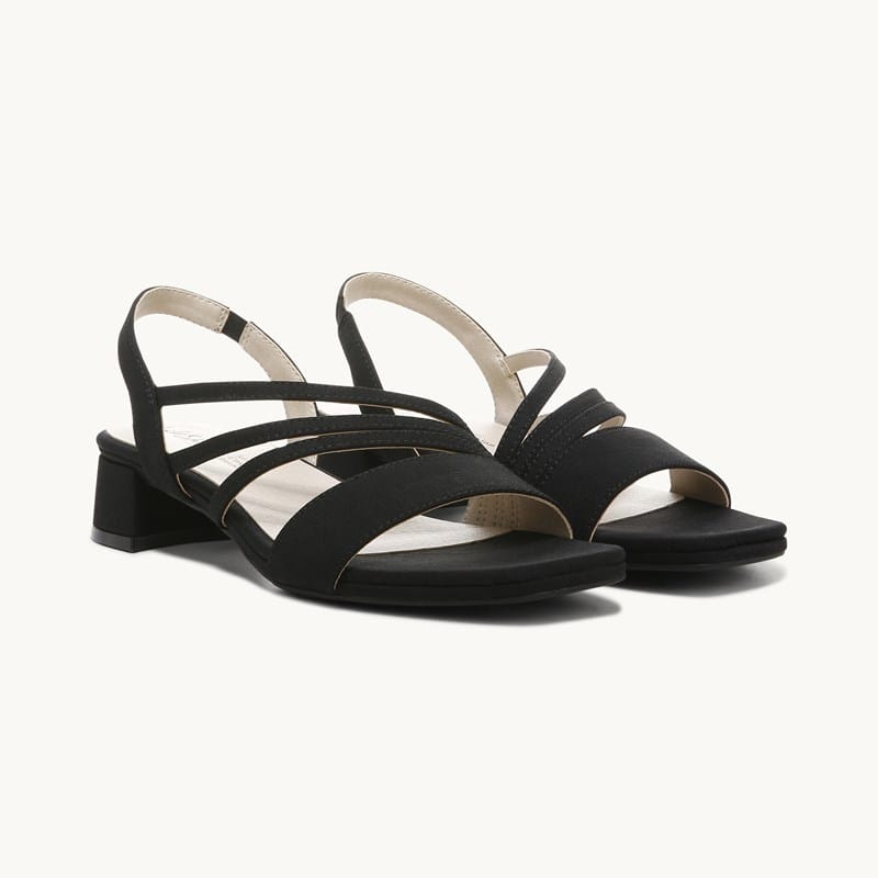 LifeStride Shoes Joy Strappy Dress Sandal Black Fabric Suede . W