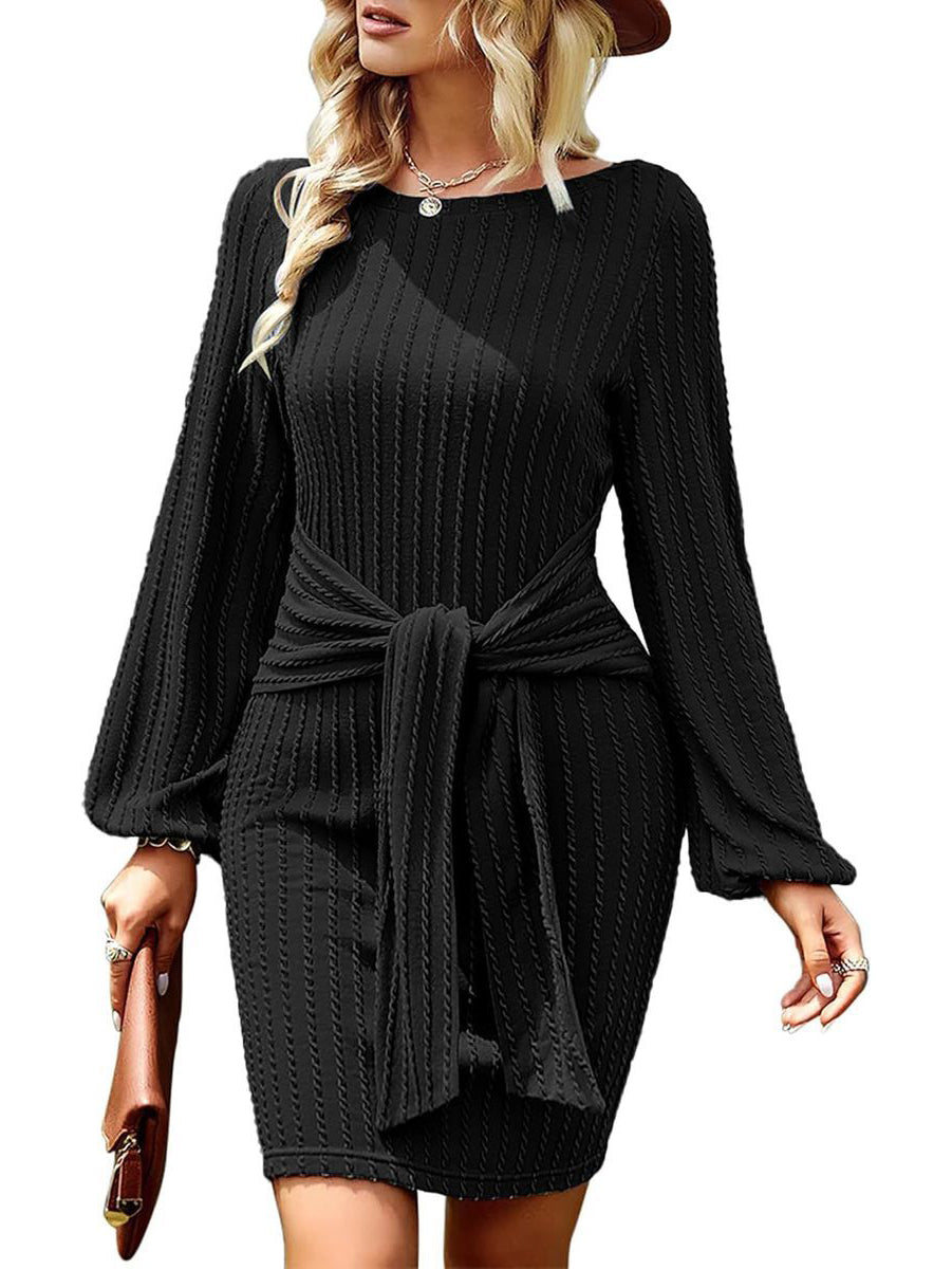 Zeagoo Women's Casual Knit Dress Long Sleeve Bodycon Dress - Black L-
