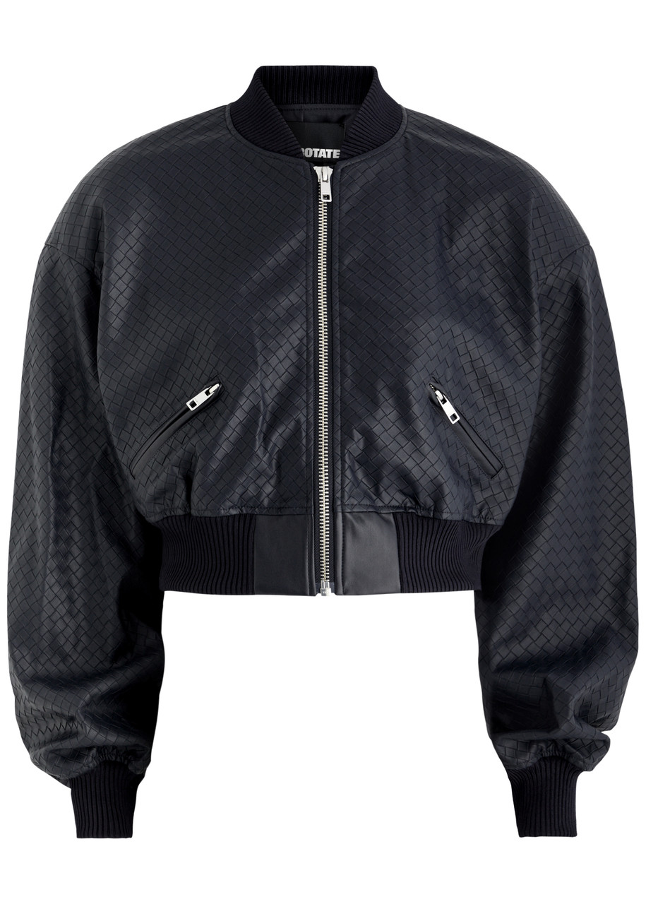 Rotate Sunday Woven Faux Leather Bomber Jacket - Dark Blue - x