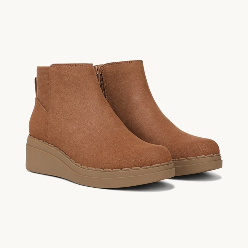 LifeStride Dubliner Wedge Bootie Ankle Boots Tan Microsuede . W