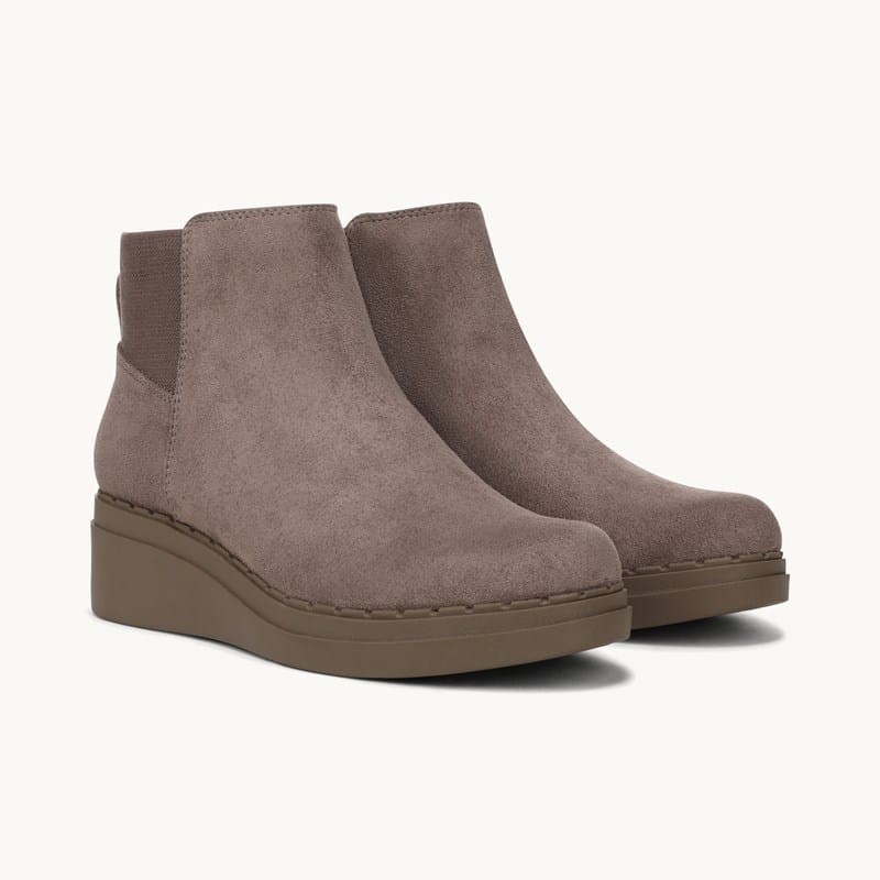 LifeStride Dubliner Wedge Bootie Ankle Boots Doe Grey Microfiber Suede . W