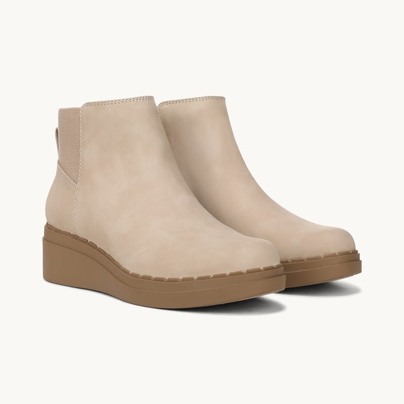 LifeStride Dubliner Wedge Bootie Ankle Boots Dark Taupe Faux Leather Suede . W
