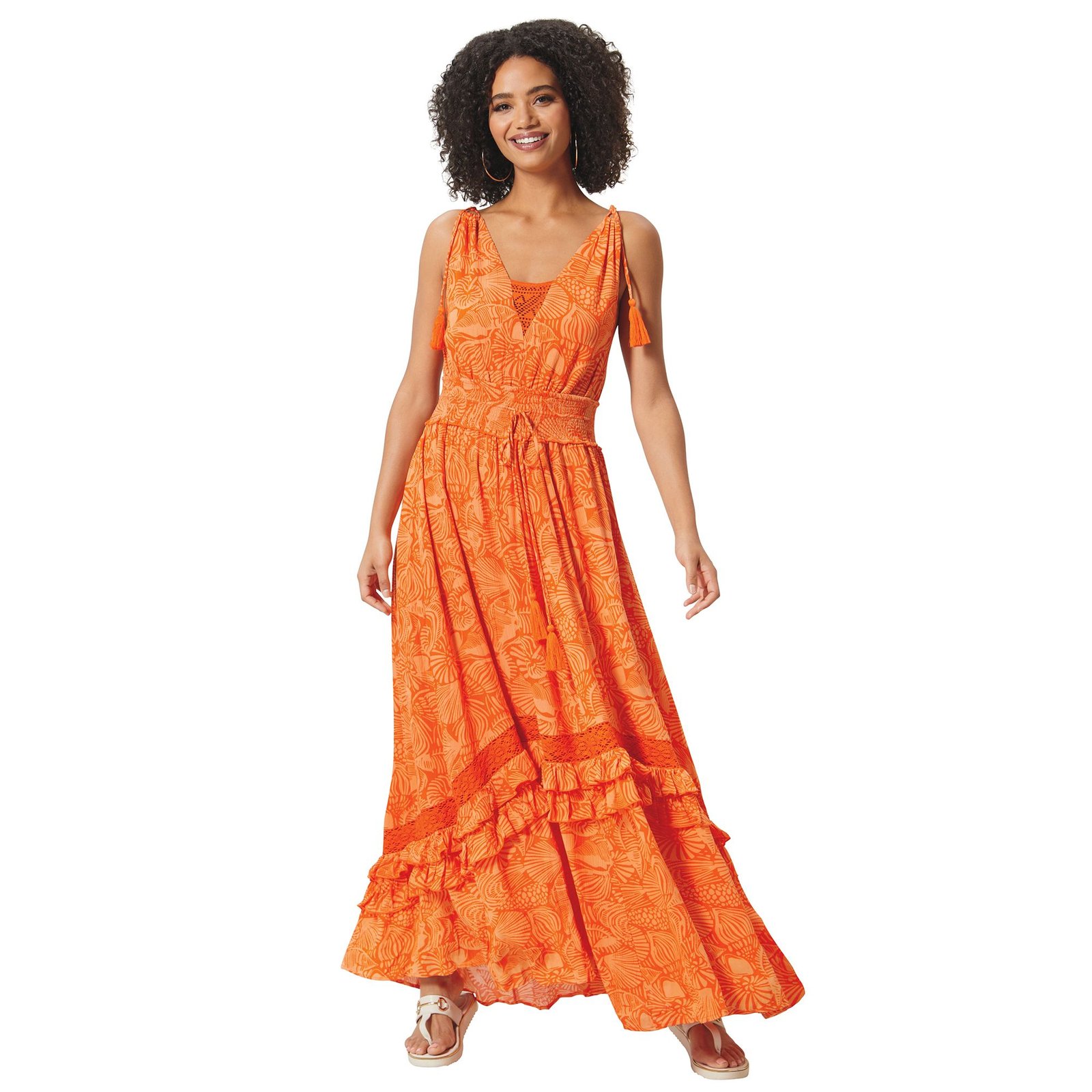 Masseys Tiered Maxi Dress Orange Dresses X