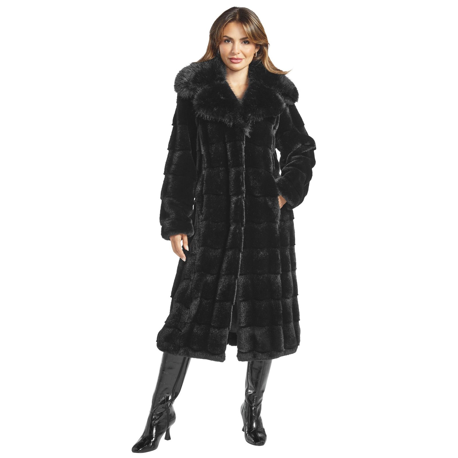 Masseys Long Faux Fur Coat Black Coats