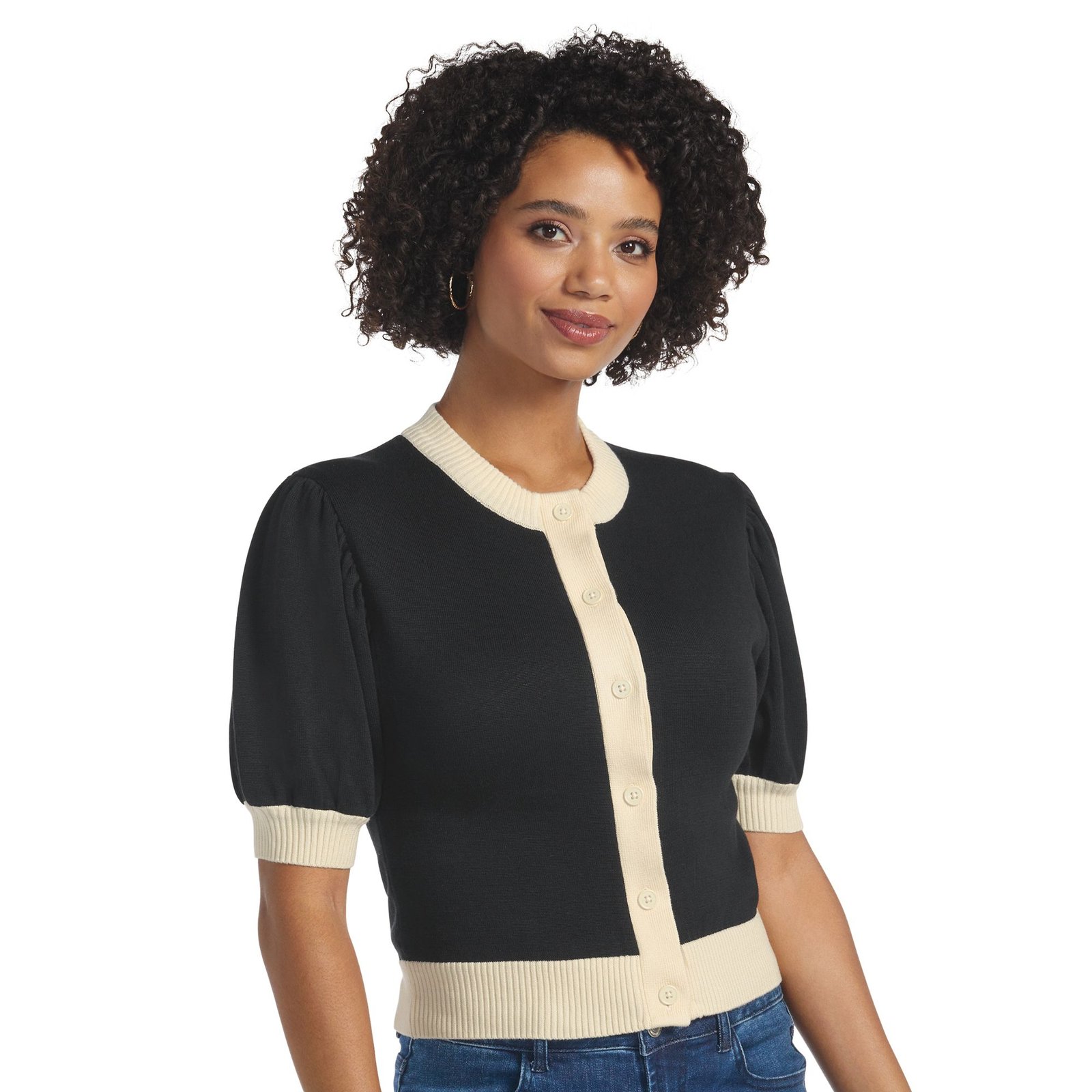 Masseys Puff Sleeve Sweater Cardigan Black Sweaters