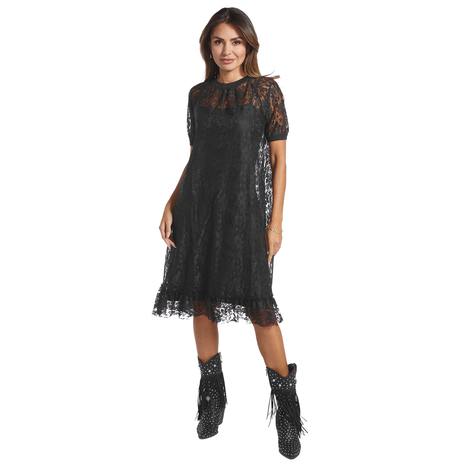 Masseys Lacy Shirt Dress Black Dresses