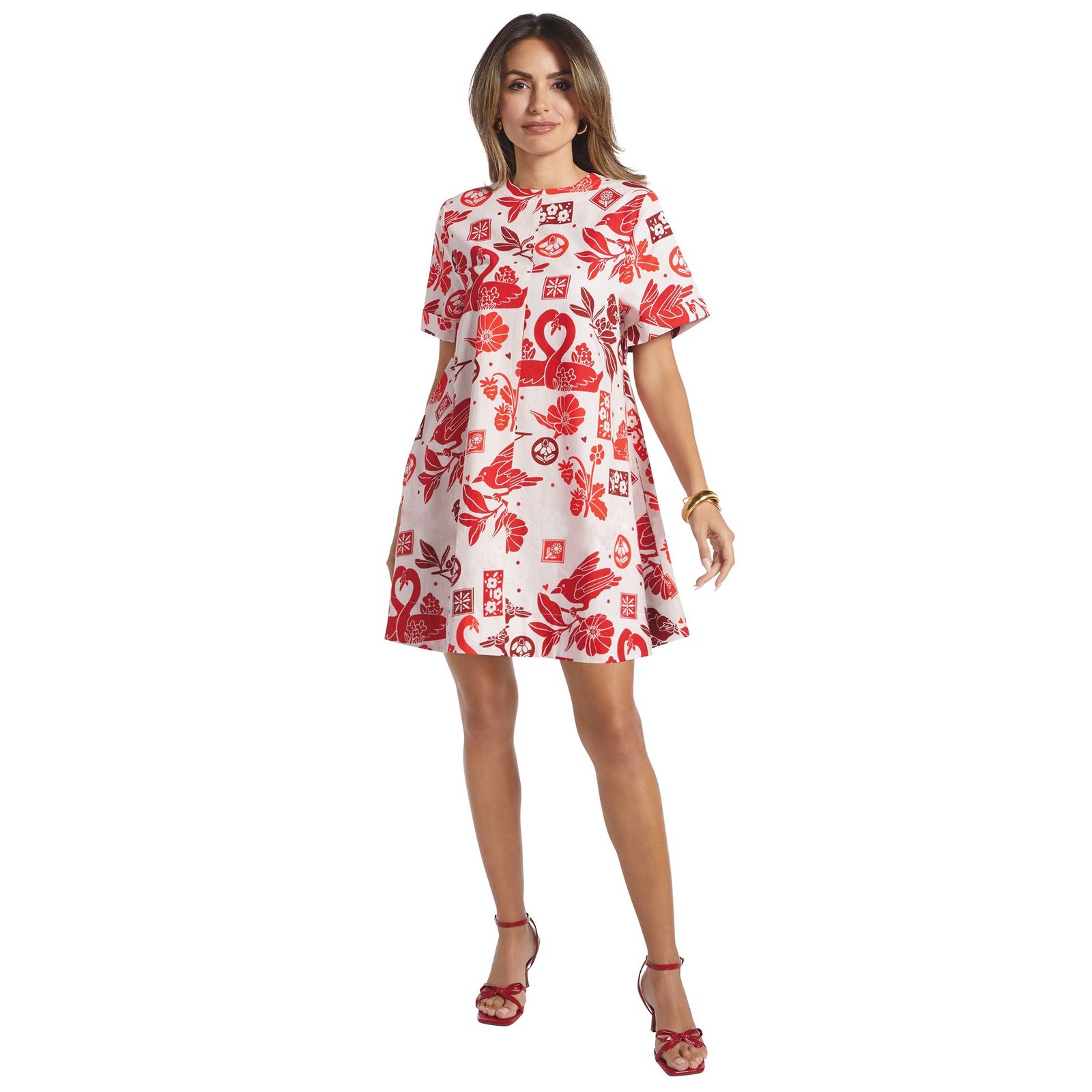 Masseys Go-To Short-Sleeve Shirt Dress Multi Red Dresses X