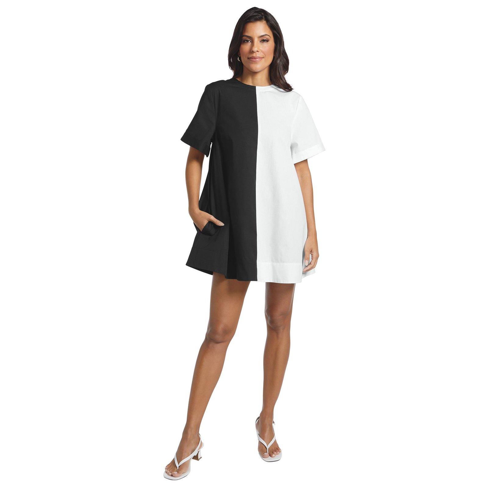 Masseys Go-To Short-Sleeve Shirt Dress Black Dresses X