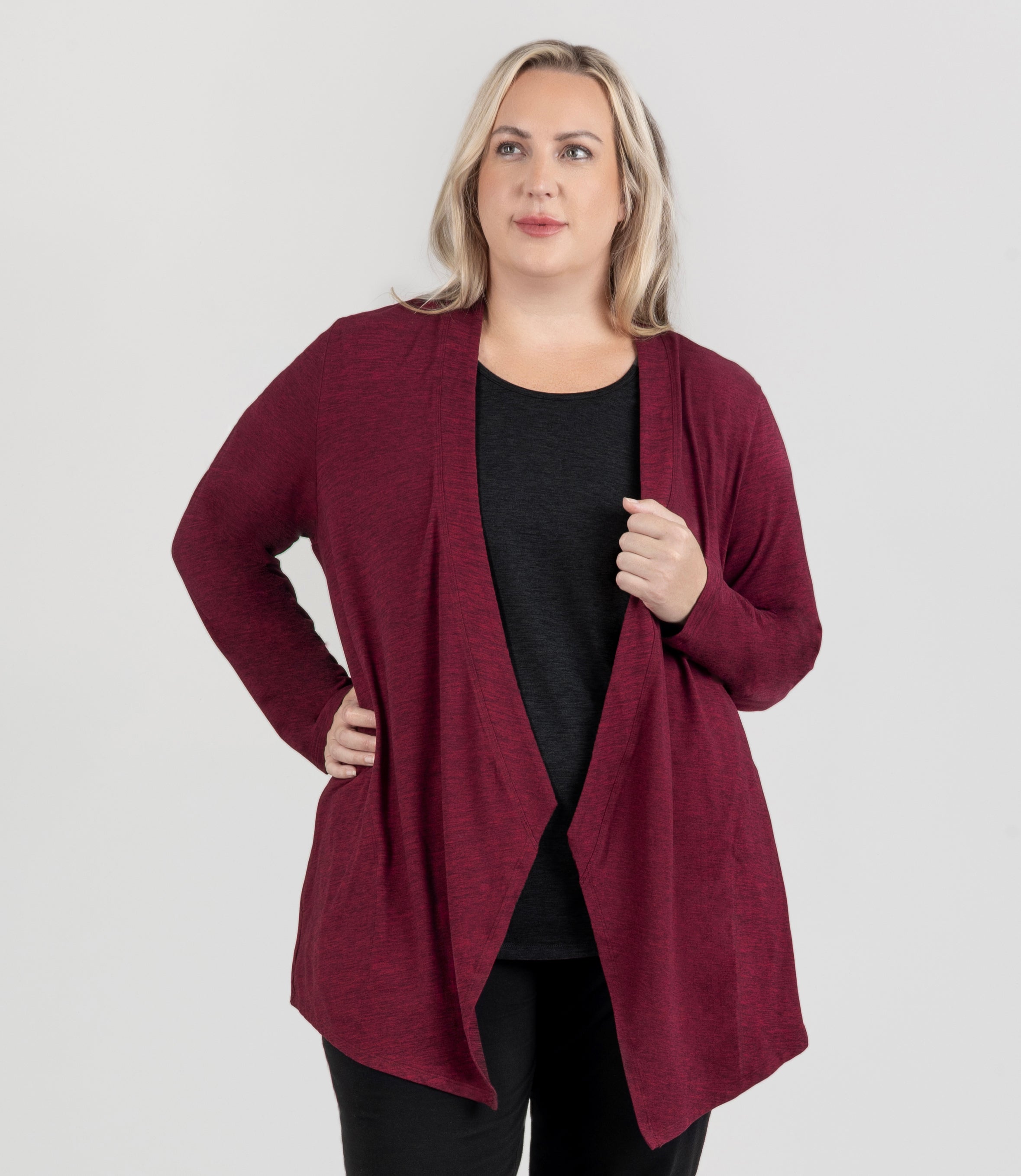 SoftSupreme Cardigan, X Heather Cranberry
