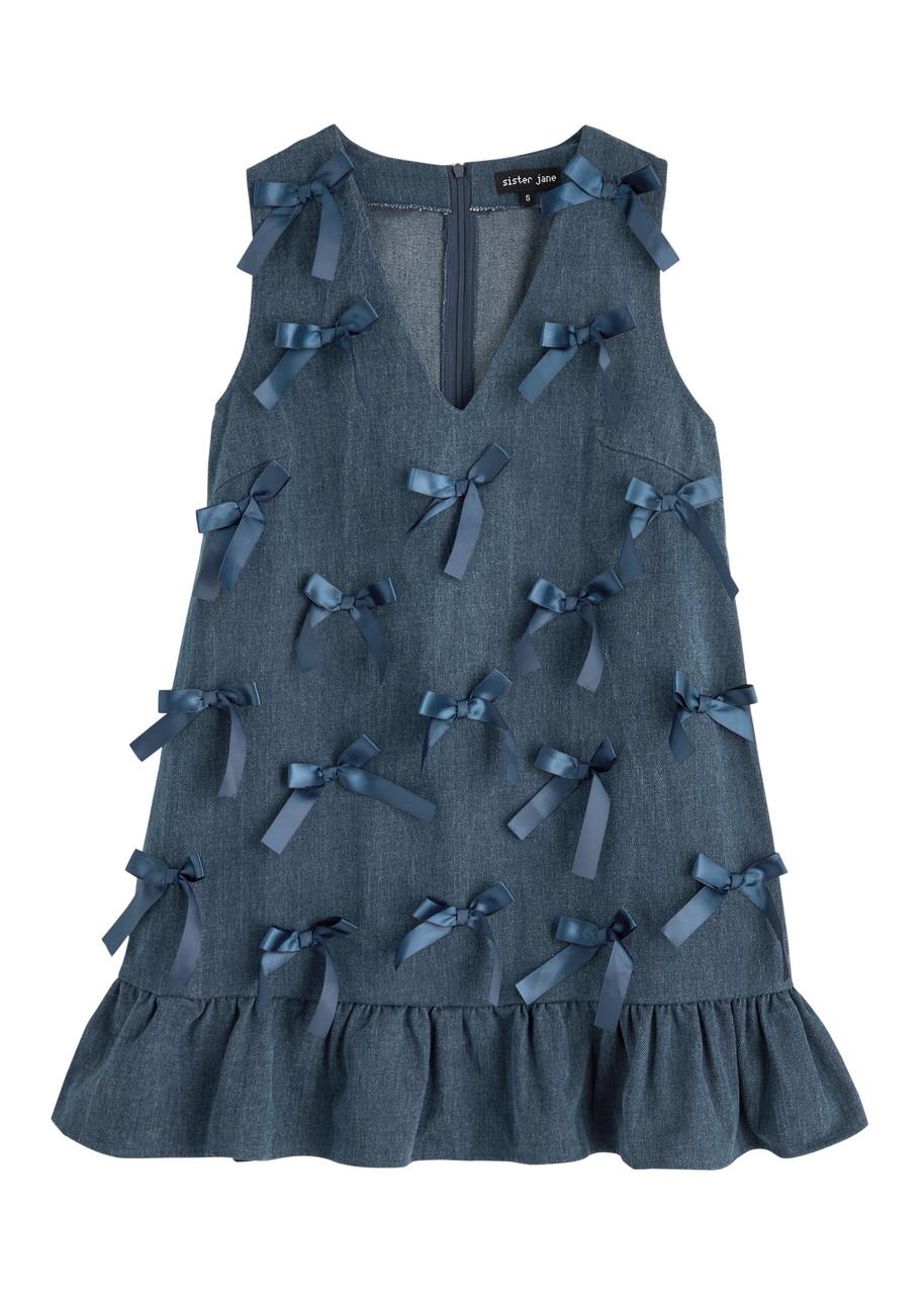 Sister Jane Lyrical Bow-embellished Denim Mini Dress - Blue - L