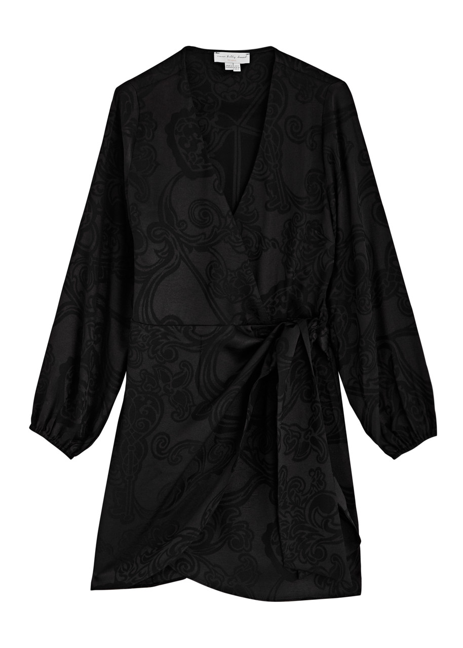 Never Fully Dressed Vienna Love Lock Satin Mini Wrap Dress - Black - S