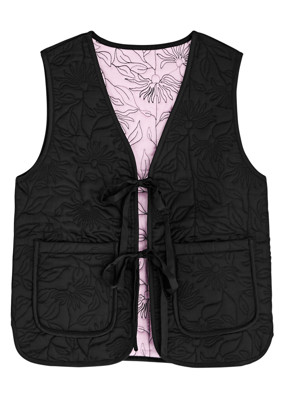 Damson Madder Arte Reversible Embroidered Satin Gilet - Black -