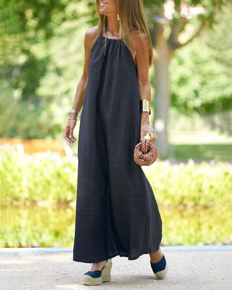 Halter Neck Slit Casual Vacation Dress - Black S